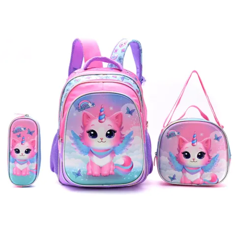🔵Mochila Espalda Infantil 3D+Cartuchera+Lonchera Termica 16"